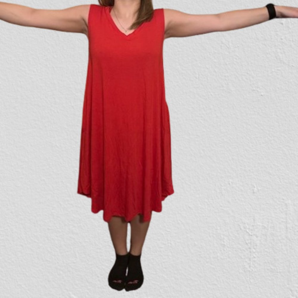 Red Tank Top Dress with Pockets T1481 NWT Boutique - Picture 8 of 13